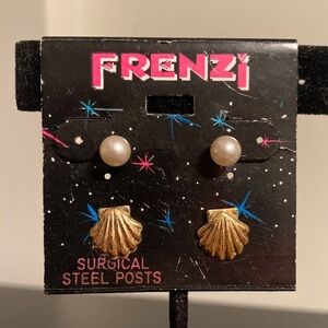 Frenzi Gold Shell and Pearl Earrings
